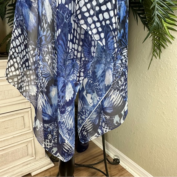 STYLE & CO - One Size Sheer Blue And White Pullover Coverup No Sleeves - Picture 9 of 10